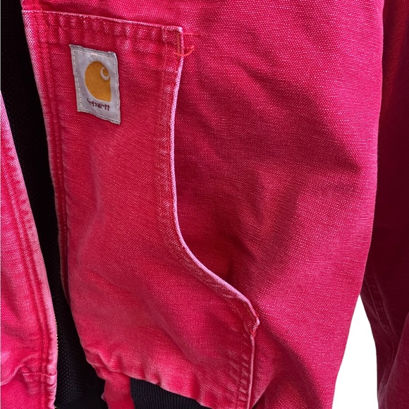CARHARTT | Rare Vintage 90s Red Distressed Insulated Hooded Coat Jacket | Size L - Picture 9 of 16